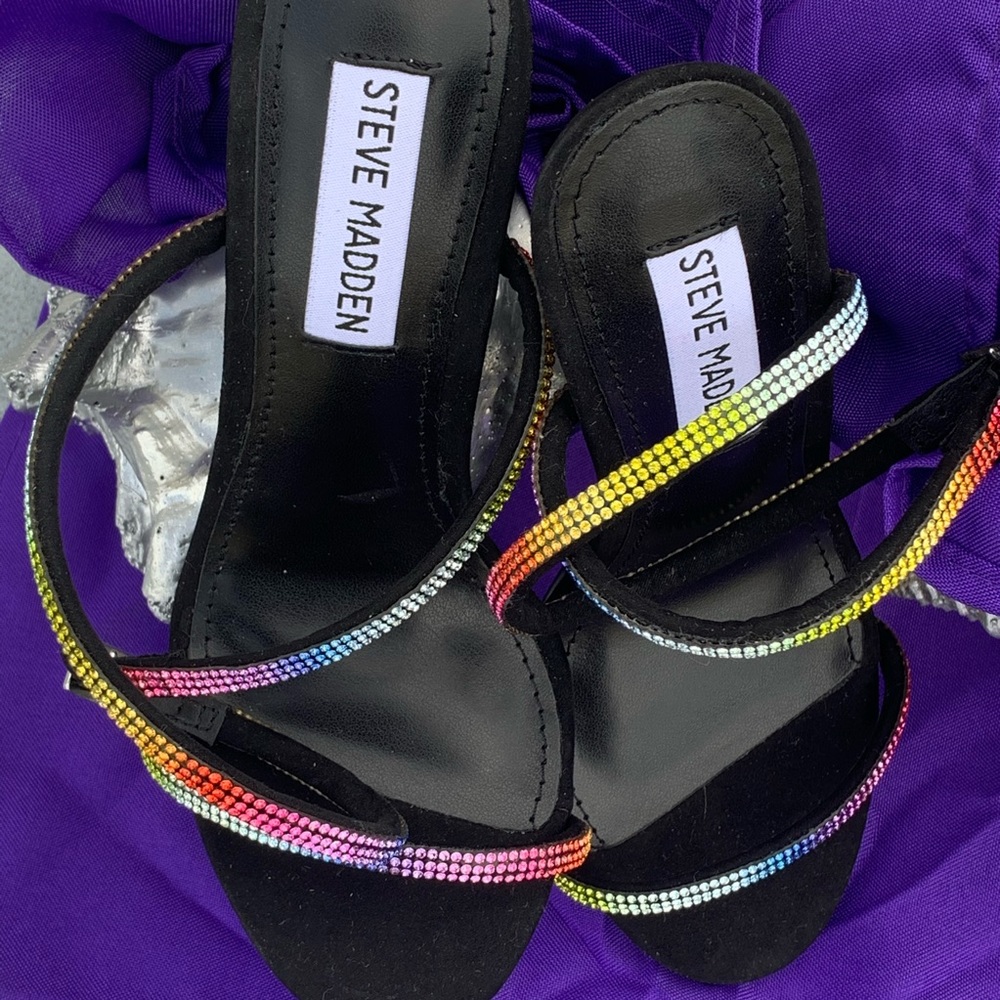 Steve Madden Black Heels with Rainbow Straps